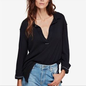 Free People We the Free Annie Ribbed Navy Top